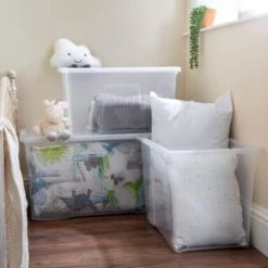 B&M Large Storage Box With Lid 110L - Clear -Home Decor Shop 284861 110l storage box with lid clear 5