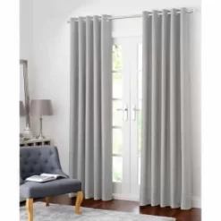 B&M Colorado Hopsack Fully Lined Eyelet Curtains 46 X 54" - Silver