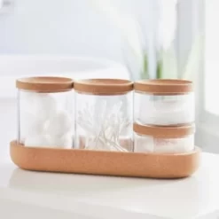 B&M Storage Jars 5pk -Home Decor Shop 373970 set of 4 glass storage jars with cork lids and tray