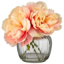 B&M Peony In Ribbed Glass Vase