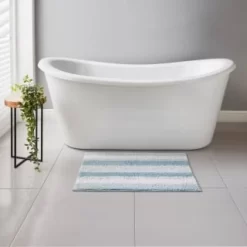 B&M Newbury Stripe Bath Mat 50 X 80cm - Blue