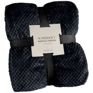 B&M Waffle Fleece Throw - Black 1 B&M Waffle Fleece Throw - Black