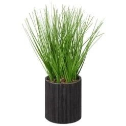 B&M Artificial Grass In Black Rattan Pot