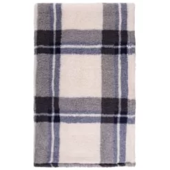 Simply Everyday Check Sherpa Throw - Navy -Home Decor Shop 388694 navy check sherpa throw 2