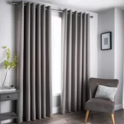 B&M Oxford Grey Black Out Curtains With Eyelets 66 X 90"