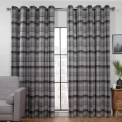 B&M Oakland Traditional Woven Grey Check Curtains 66 X 90"