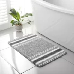 Stripe Memory Foam Bath Mat 50 X 80cm - Grey