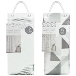 B&M Metallic Printed Shower Curtain - Silver Leaves -Home Decor Shop 390584 printed shower curtain group
