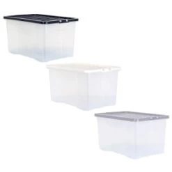 B&M Large Clear Storage Box With Lid 60L - Black -Home Decor Shop 391386 clear 60 litre box with lid group