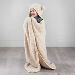 Simply Kids Hooded Sherpa Blanket - Natural