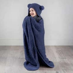 Simply Kids Hooded Sherpa Blanket - Navy